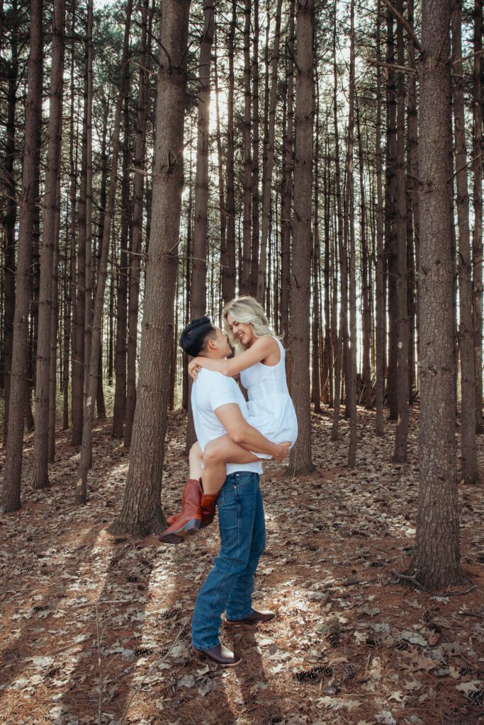 engagement shoot by Columbus, Ohio wedding photographer in the tall pines